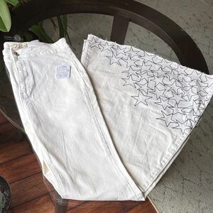 We The Free White Denim Jeans with Black Label Accent